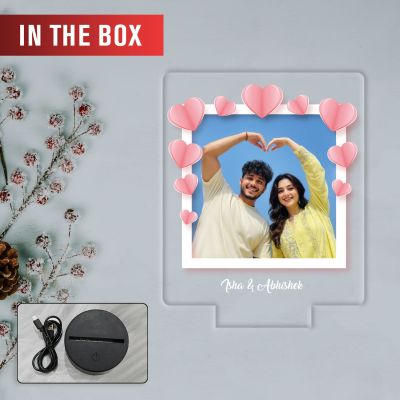 Personalized LED Photo Frame with Heart Design | Gift For Valentines Day, Anniversary, Birthday, Wedding, Engagement Gift For Couples Warm White Light